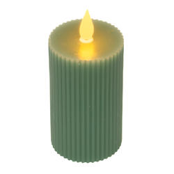Soft Sage Green Ribbed LED Flameless Candle with Timer