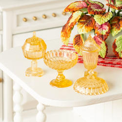 Dollhouse Miniature Amber Candy Dish Set