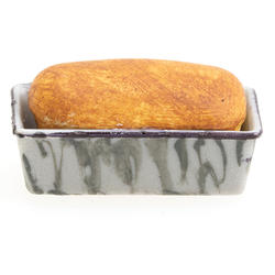 Dollhouse Miniature Loaf of Bread In Gray Graniteware Pan