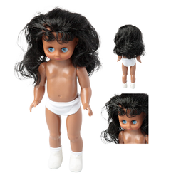 Plastic Full Body Bed Doll African American with Black Hair