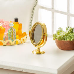 Dollhouse Miniature Tabletop Mirror in Gold
