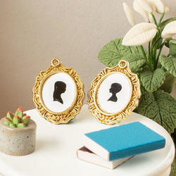 Dollhouse Miniature Silhouette Pictures in Gold Frames Set