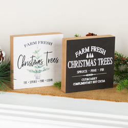 Farm Fresh Christmas Trees Rustic Wood Block Signs