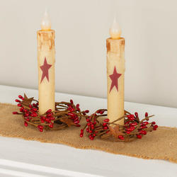 Primitive Red Star LED Battery Operated Taper Candles with Rings