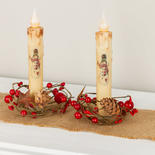 Red Scarf Snowman LED Battery Operated Taper Candles with Rings