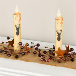 Rustic Deer LED Battery Operated Taper Candles with Rings