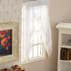 Dollhouse Miniature White Attic Window Curtains