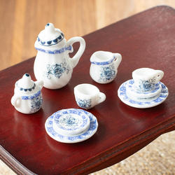 Dollhouse Miniature Blue Ceramic Tea Set