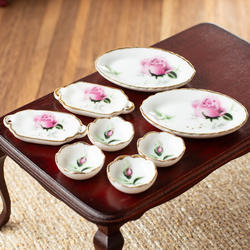 Dollhouse Miniature Pink Rose Bowls and Platters