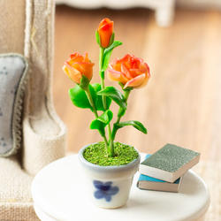 Dollhouse Miniature Potted Orange Roses