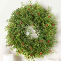 Weatherproof Artificial Cypress Pine Wreath with Red Berries