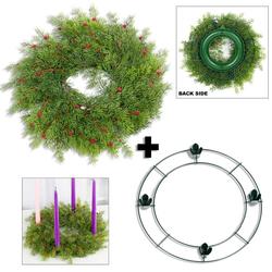 Weatherproof Artificial Cypress Pine and Advent Wreath Set