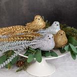 Artificial Gold and Silver Glitter Fern Tail Birds with Clip