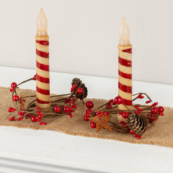 Red and White LED Battery-Operated Taper Candles with Rings