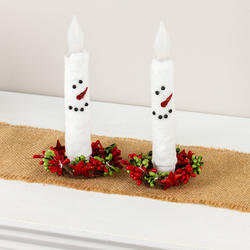 Snowman LED Battery-Operated Taper Candles with Rings