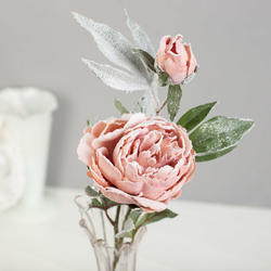 Pink Blush Artificial Snow Dusted Peony Spray