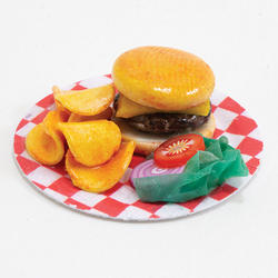 Dollhouse Miniature Hamburger with Potato Chips