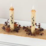 Black Stars and Berries LED Battery Taper Candles with Rings