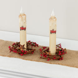 Red Truck LED Battery Operated Taper Candles with Rings