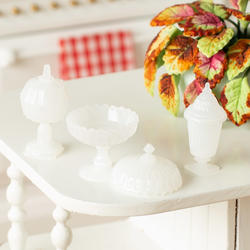 Dollhouse Miniature Milk Glass Candy Dish Set