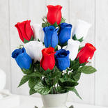 Patriotic Red White and Blue Silk Rose Flower Bush