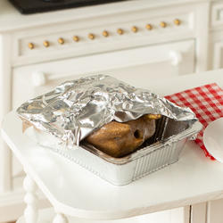 Dollhouse Miniature Turkey in Roasting Pan with Foil