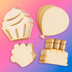 Unfinished Wood Assorted Party Balloon and Cake Cutouts