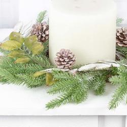 Artificial Frosted Pine Candle Ring