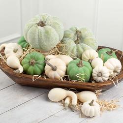 Assorted Green and Harvest White Artificial Pumpkins