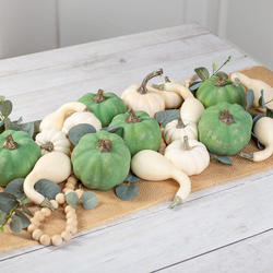 Assorted Harvest Green and White Artificial Pumpkins