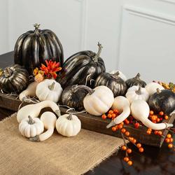 Assorted Gold Brush Black and Harvest White Artificial Pumpkins