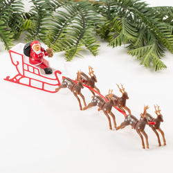 Miniature Retro Look Santa Sleigh and Reindeer