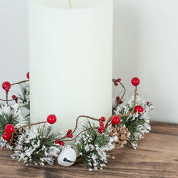 Bells Berries and Pinecones Artificial Snow Pine Candle Ring
