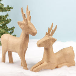Handcrafted Paper Mache Deer Figurine Set