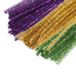 Gold Purple and Green Metallic Tinsel Pipe Cleaners