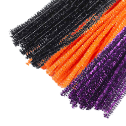 Black Orange and Purple Halloween Metallic Tinsel Pipe Cleaners