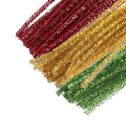 Red, Gold and Green Metallic Tinsel Pipe Cleaners