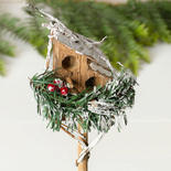 Winter Wooden Birdhouse Pick