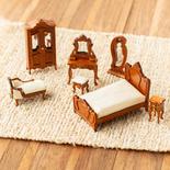 Dollhouse Miniature 1/4in. Bedroom Set of 7 in Walnut