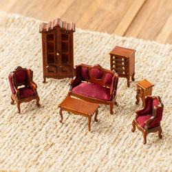 Dollhouse Miniature 1/4in. Living Room Set of 7 in Walnut