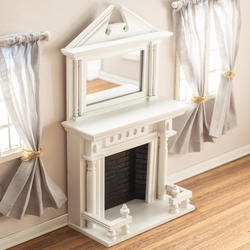 Dollhouse Miniature White Fireplace with Mirror