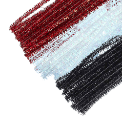 Red Black and White Iridescent Metallic Tinsel Pipe Cleaners