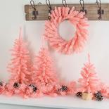 Pink Artificial Pine Trees, Wreath and Garland Set