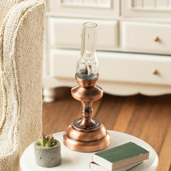 Dollhouse Miniature LED Copper Hurricane Lamp