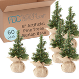 Bulk Case of 60 Small Artificial Pine Trees with Burlap Base