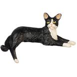 Dollhouse Miniature Black and White Cat with Back Leg Down