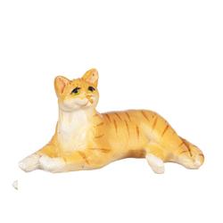 Dollhouse Miniature Orange Tabby Cat Lying Awake