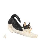 Dollhouse Miniature Black and White Cat Stretching