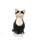 Dollhouse Miniature Black and White Cat Sitting with Eyes Closed