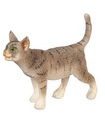 Dollhouse Miniature Standing Gray Tabby Cat with Tail Up